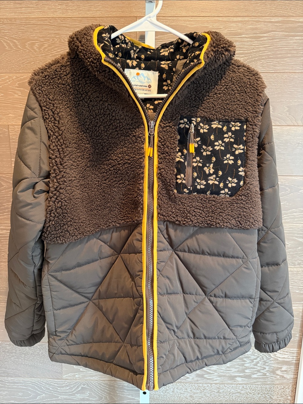 Brown Mixed Media Puffer Jacket